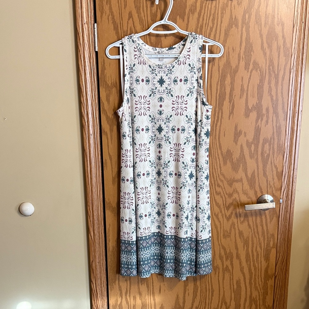 LOFT Sleeveless Patterned Midi Dress - Cream and Teal